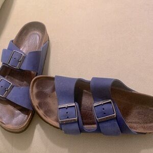 COPY - BIRKENSTOCK Women Sz 9 Navy  leather slides ARIZONA sandals 2 strap Boho…